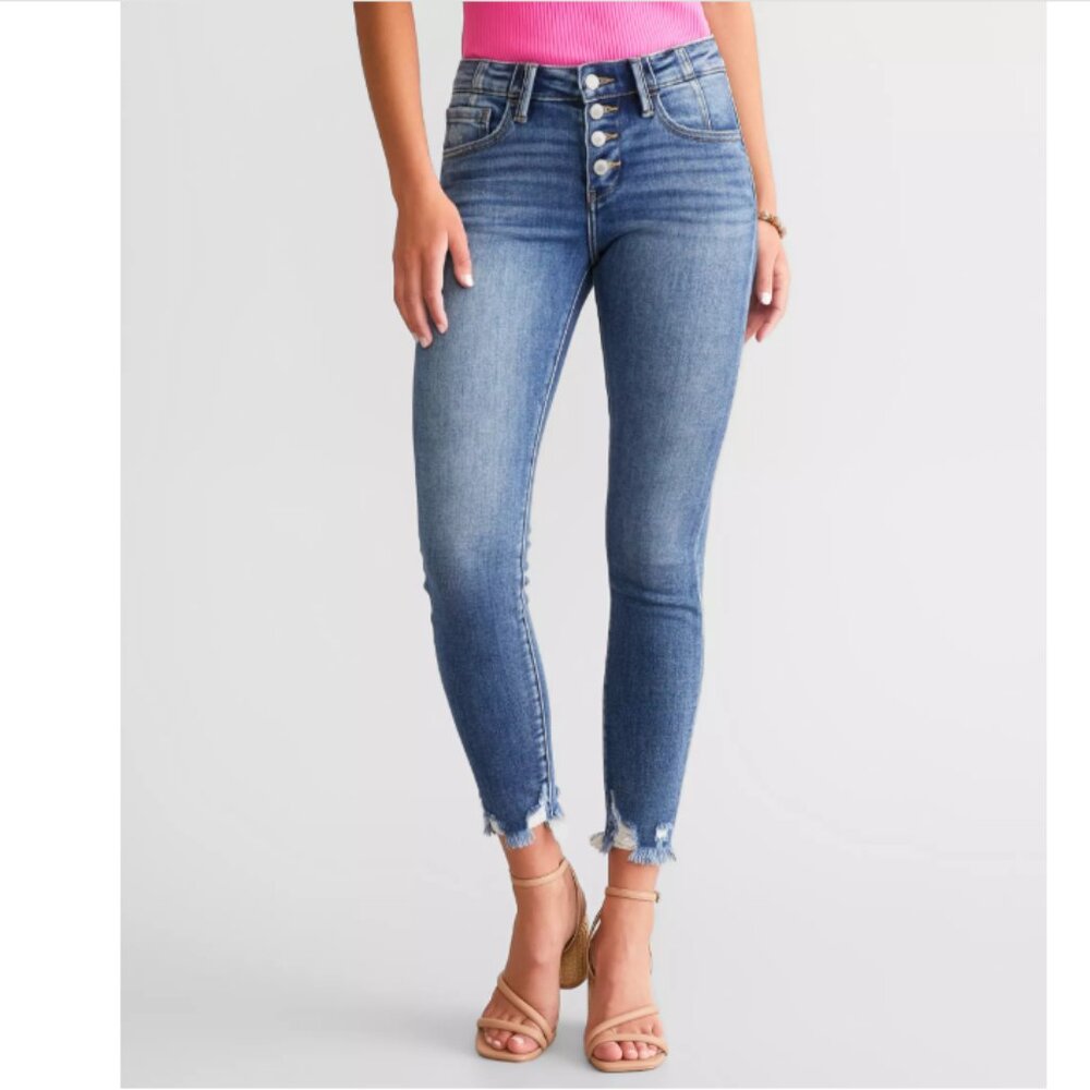Size 31 (15) KanCan Signature Mid-Rise Skinny Button Fly Distressed Jean (ABBA)